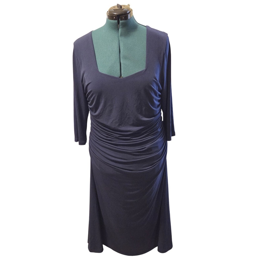 Kiyonna Dress Women 1X Royal Blue Jersey Stretch Ruched Elbow Sleeve 14-16